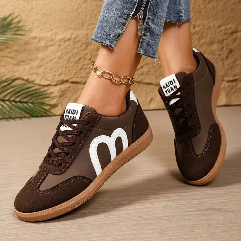 Women's Brown Fashion Lace-up Vulcanized Sneakers - Stylish Outdoor Trainers