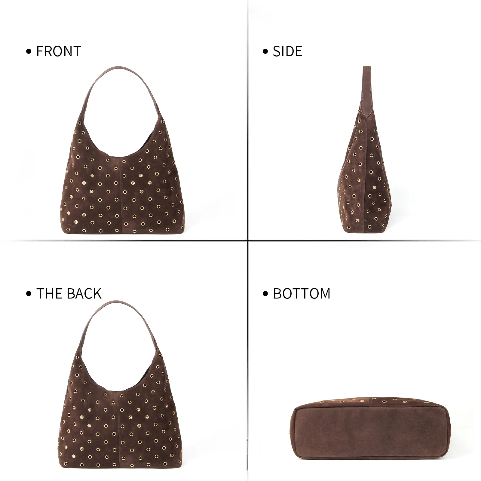 Luxury Hollow Rivet Tote Bag for Women Large Capacity Soft PU Leather Hobo Shoulder Bag Trendy Big Shopper Purse for Work