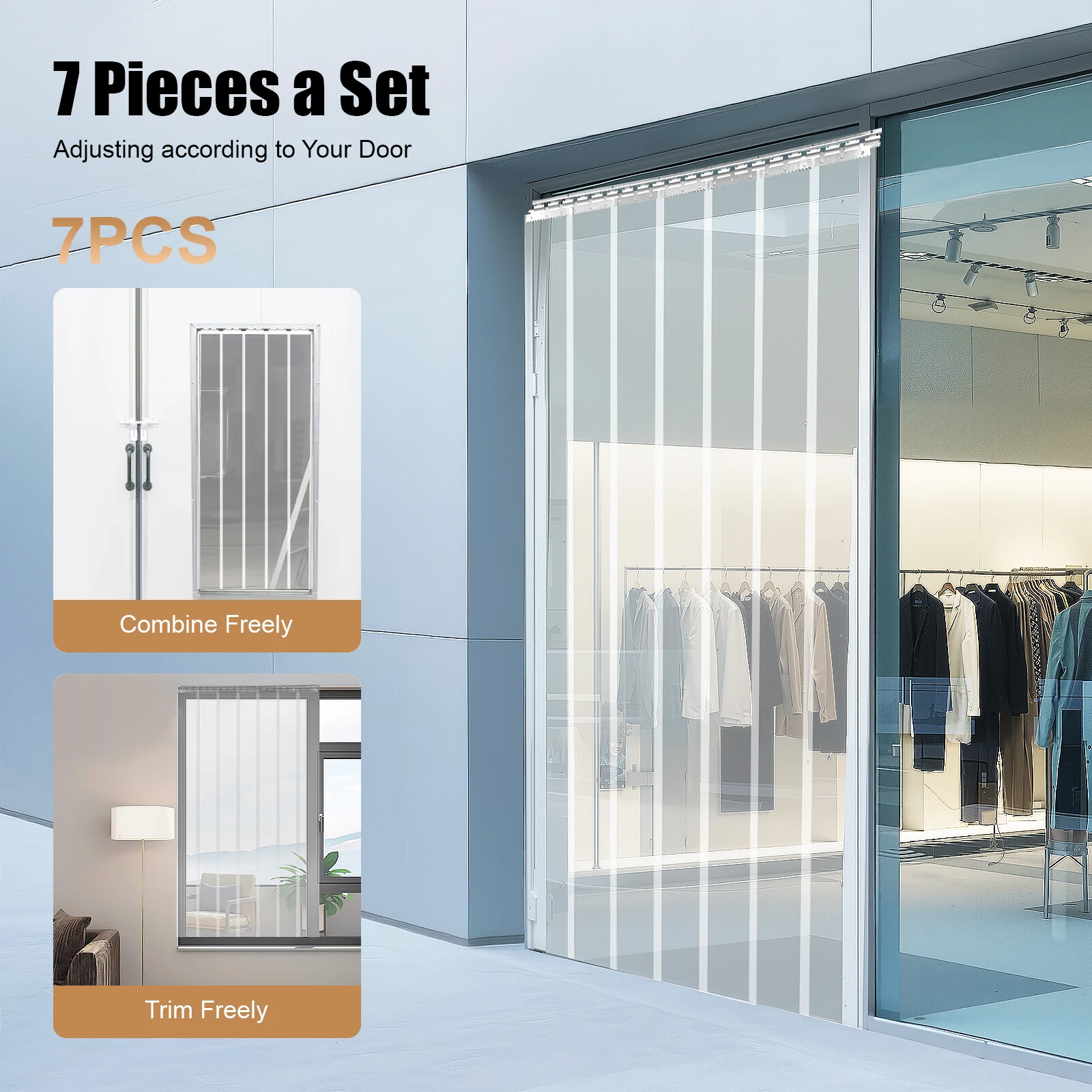 PVC-Streifenvorhang Transparenter Kunststoff-Türvorhang 7-teiliges Set für Lager Fabrik Supermarkt Wind Staub Mücken Barriere – Detail 6