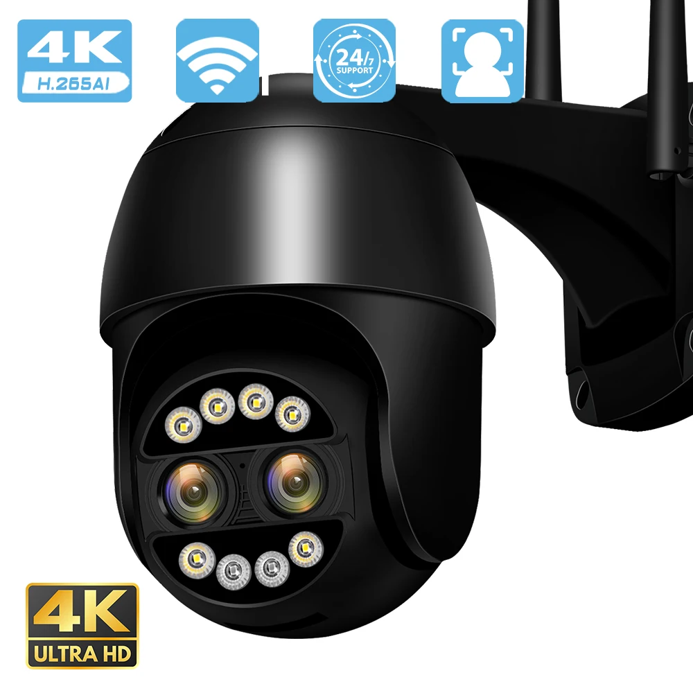 4K 8MP PTZ WiFi IP Camera Dual Lens Auto Tracking Night Vision 8X
