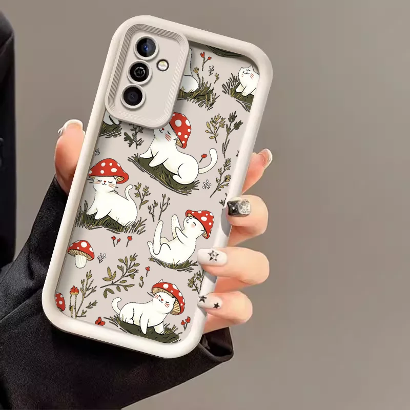 Whimsical Cartoon Cat & Mushroom Silicone Phone Case - Soft and Protective Cover