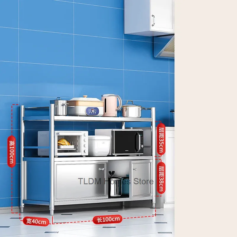 Floor-standing Microwave Cupboard Kitchen Cabinet Stainless Steel Multi-layer Kitchen Cabinets Shelves Home Kitchen Furniture 6