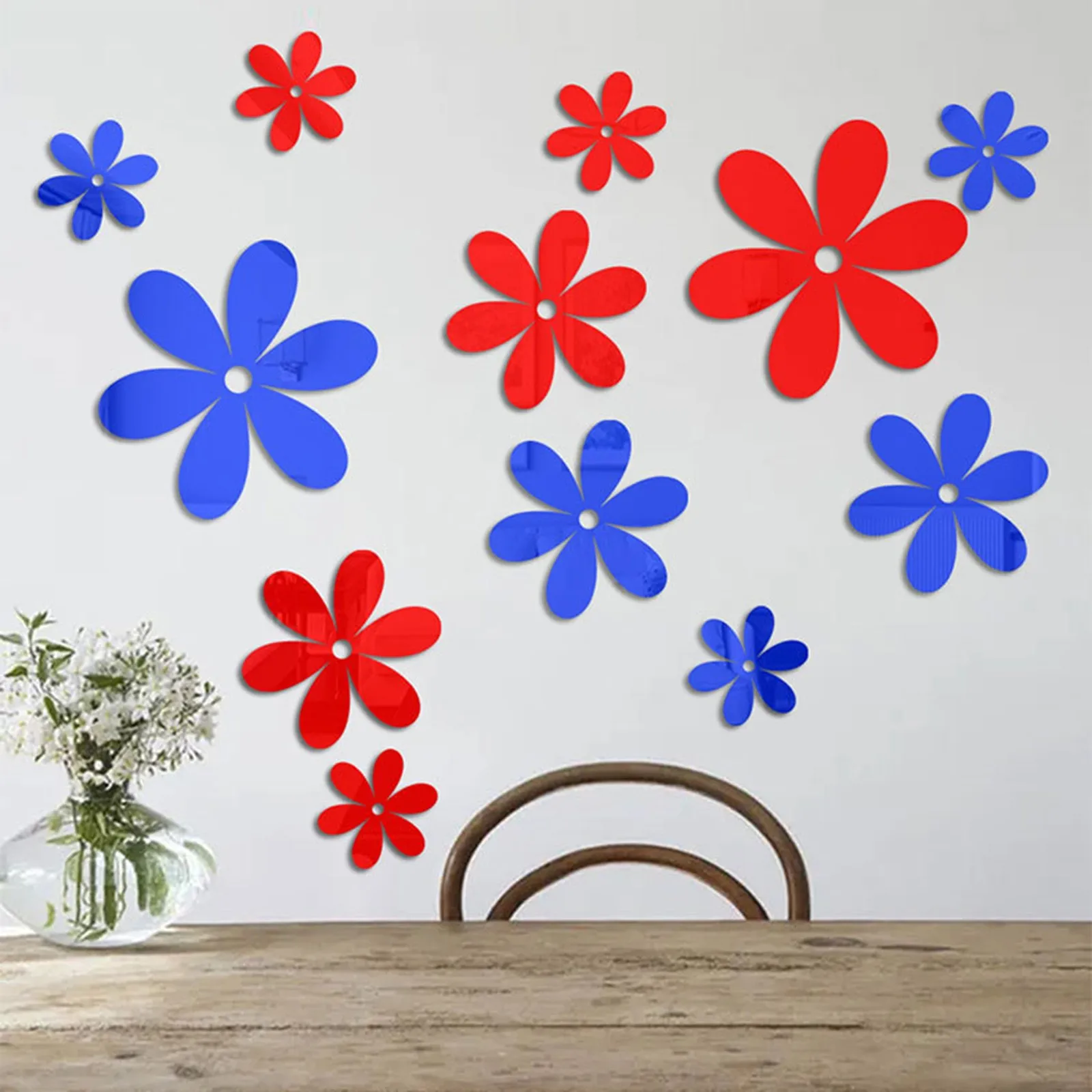 6 Pieces 3D Acrylic Removable Flowers Mirror Wall Stickers DIY Sticky Mural Stickers Flowers For Home Living Room Bedroom