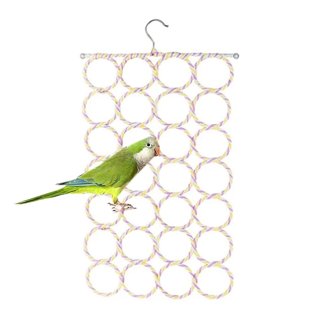 Bird Hemp Rope Net Swing,Parrot Perch Climbing Rope Ladder,Hammock Hanging on Parakeet Cage wiht 2 Hooks,Chew Toys for Greys Cockatoo,Cockatiel