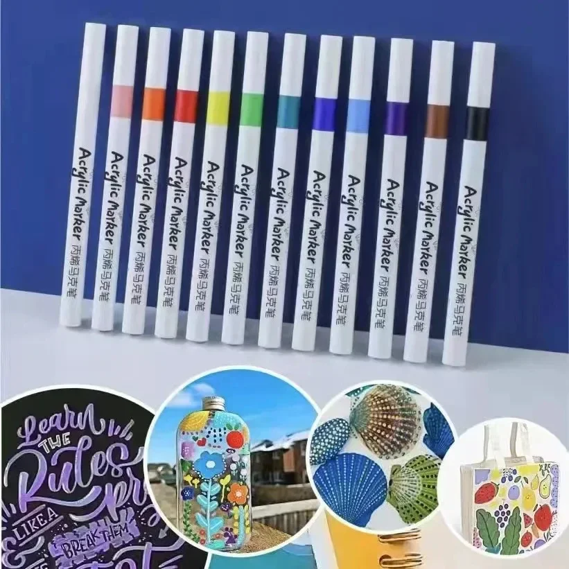 Acrylic Markers Set - 12-60 Colors Soft Tip Pens for Painting on Wood Fabric Ceramic and Glass