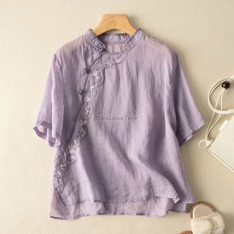 chinese ethnic style women tea clothing vintage literature art temperament blouse new exquisite embroidery cotton linen top women chinese shirt