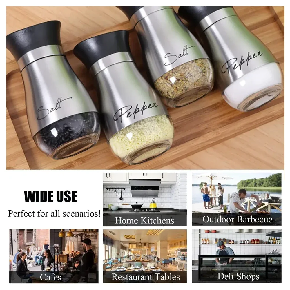 Salt and Pepper Shakers Set Glass Bottom Stainless Steel Lid For Kitchen Cooking Table Bulk Quantity pepper mill and salt shaker set