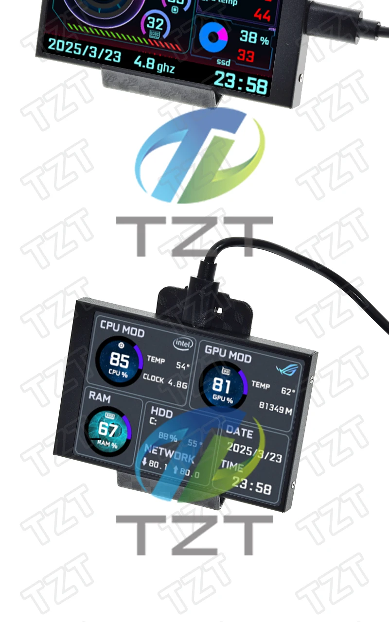 3,5 Zoll IPS TYPE-C Sekundärbildschirm Computer CPU GPU RAM HDD Monitor USB-Display für Freely AIDA64 mit USB-Kabel TZT – Detail 4