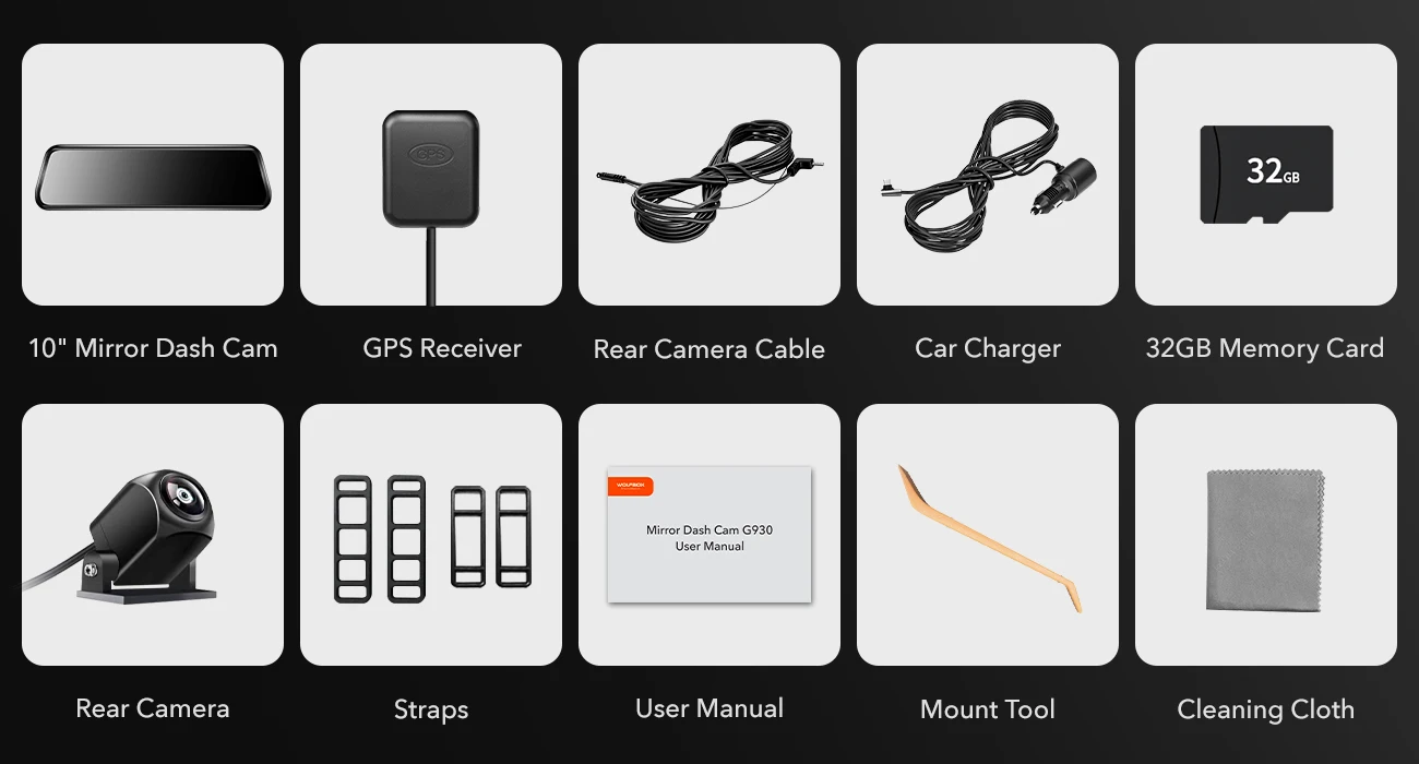 WOLFBOX G930 4K Car DVR Dual Lens Mirror Camera Dash Cam Car Black Box Support GPS 24H Parking View Touch Screen Video Recorder