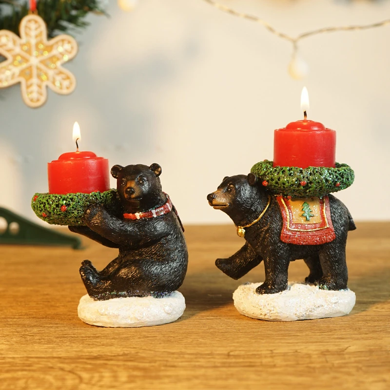 Black Bear Statue Decor Votive Wedding Candle Holder Decoration for