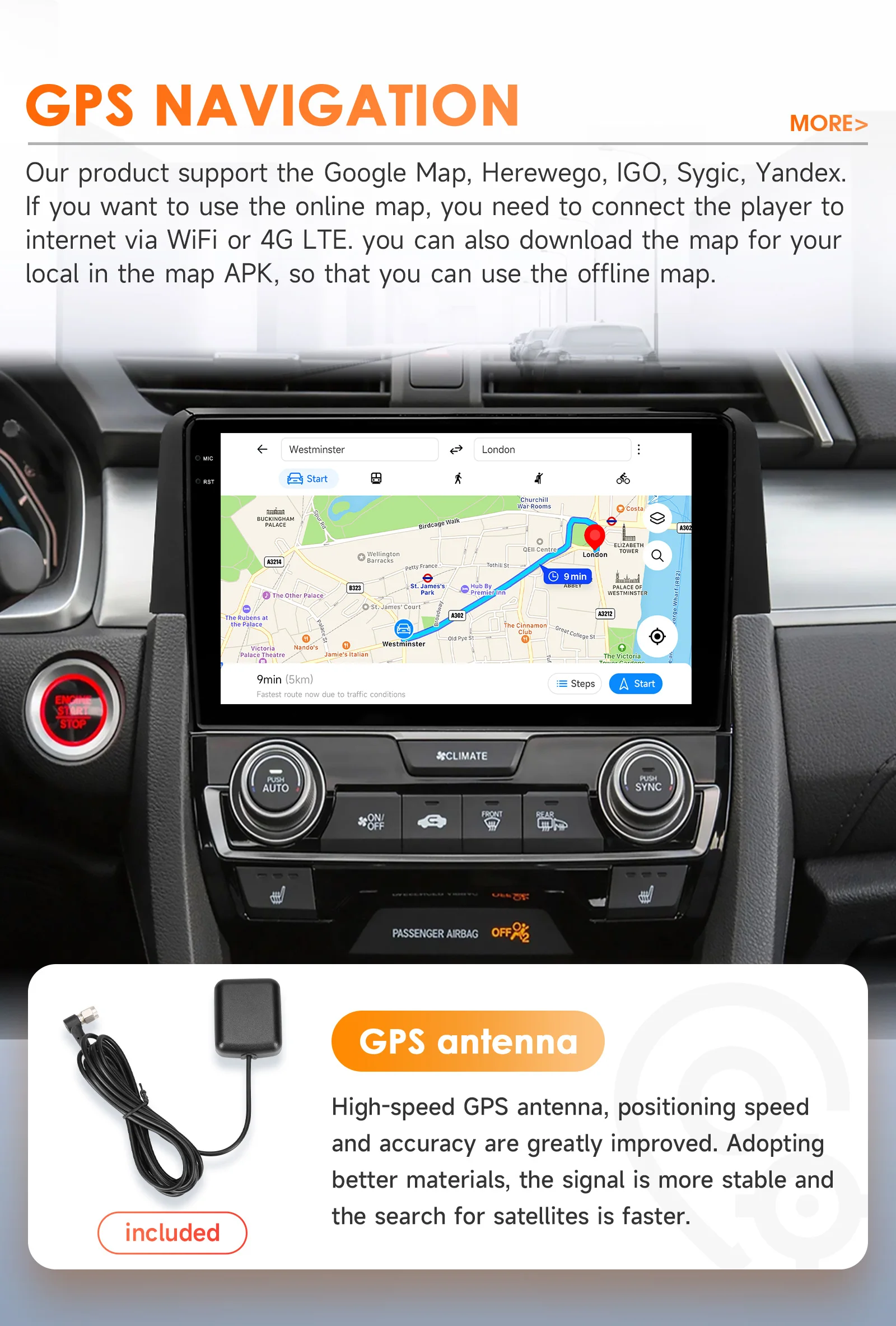 Hizpo Android 14 Car Intelligent Systems For Honda Civic 10th 2016 - 2018 Radio Carplay Multimedia GPS 2din 4G Navigation 8 Core