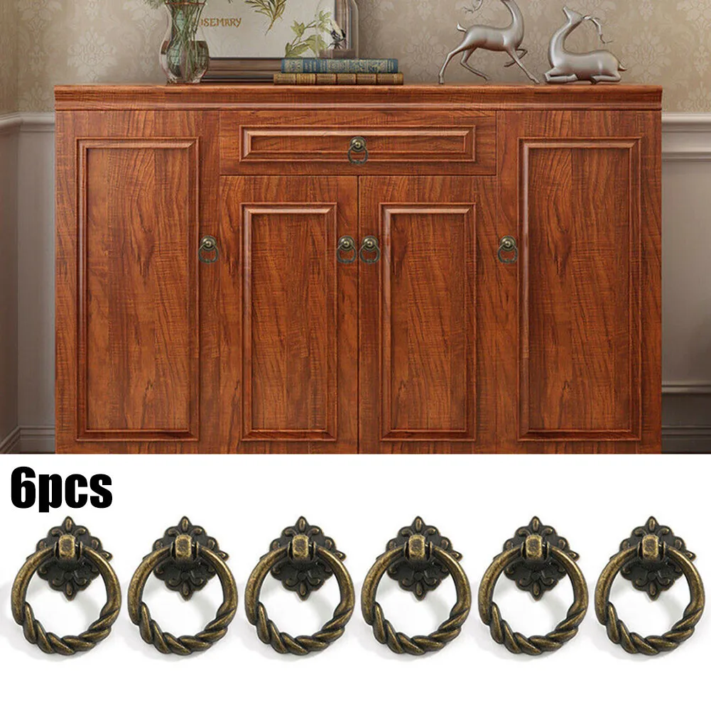 

Brand New Durable Practical Cabinet Knob Drawer 6pcs Door Drop Handle Knob Vintage With Screw Zinc Alloy Cabinet
