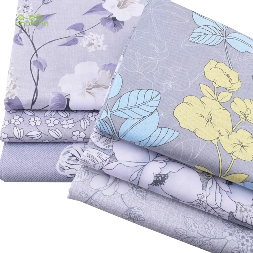Chainho,Printed Twill Weave Cotton Fabric,Patchwork Cloth,DIY Sewing Quilting Material,Gray Floral Series,2 Specification,CC231