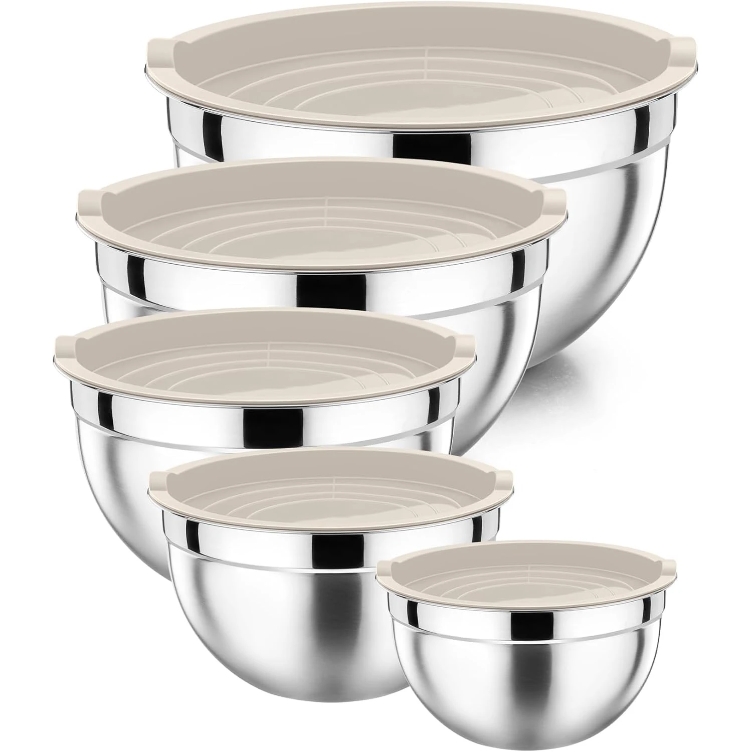 5PCS Mixing Bowls with Lids Stainless Steel Nesting Salad Bowl For Mixing & Storing Refrigerator & Dishwasher Safe
