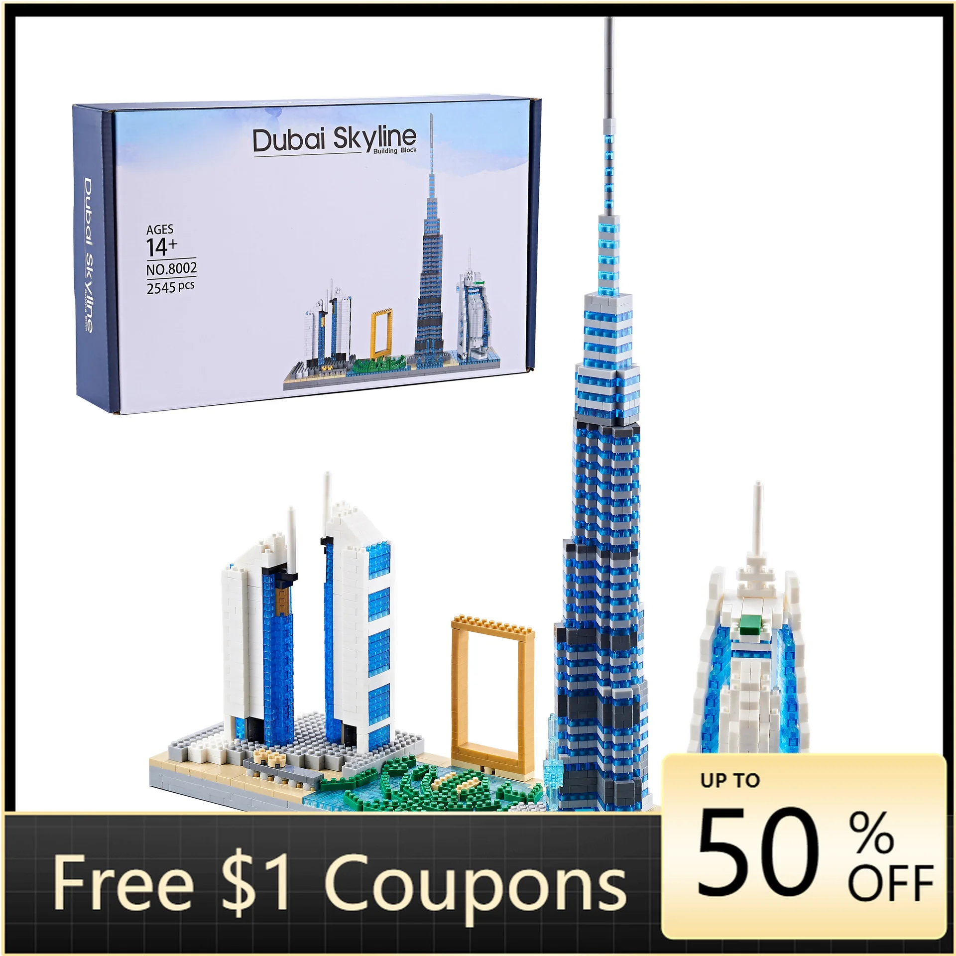 

DIY Building Bricks 2545pcs Microparticle Dubai Skyline Building Block Toy Puzzle Assembled Toy Gift Box for Kids and Adults