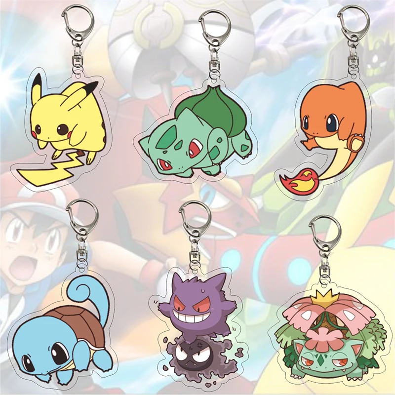 

Anime Pokemon Figure Keychain Pikachu Charmander Bulbasaur Kawaii Keyring School Bag Backpack Pendant Decoration Toy Girl Gift