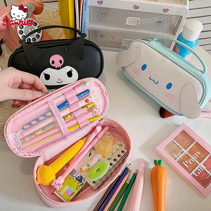 

New Cartoon Sanrios Stationery Kuromi My Melody Kawaii Cute Student Pencil Bag Large Capacity Girls Pu Makeup Bag Christmas Gift