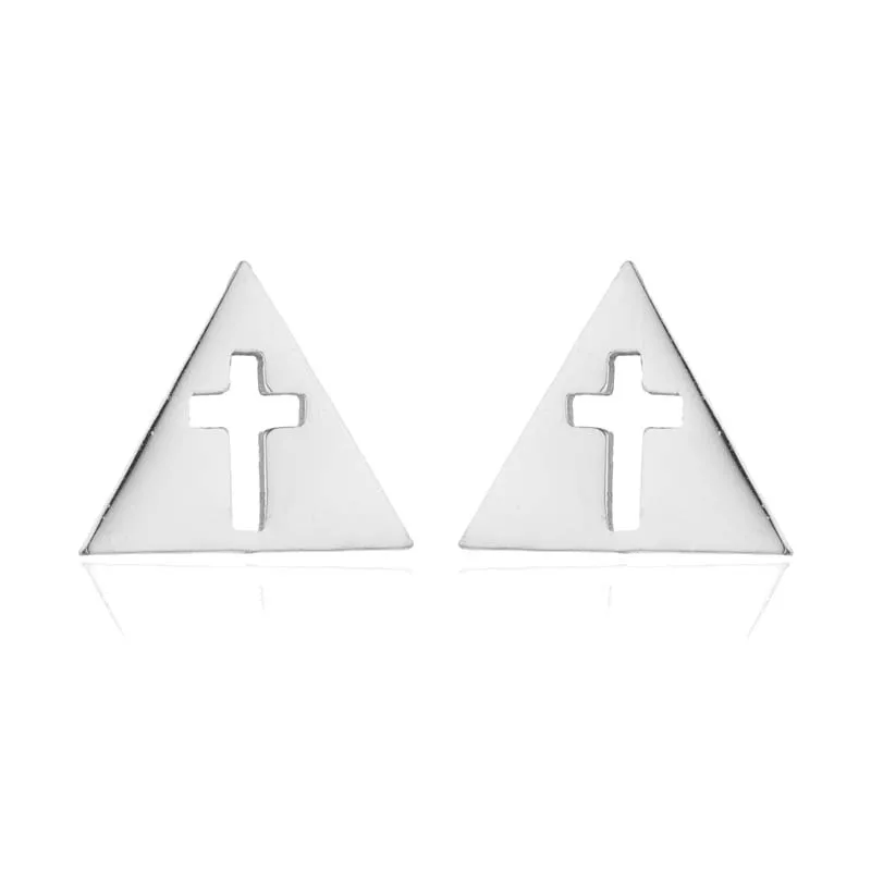 Shuangshuo Punk Cross Stainless Steel Stud Earrings