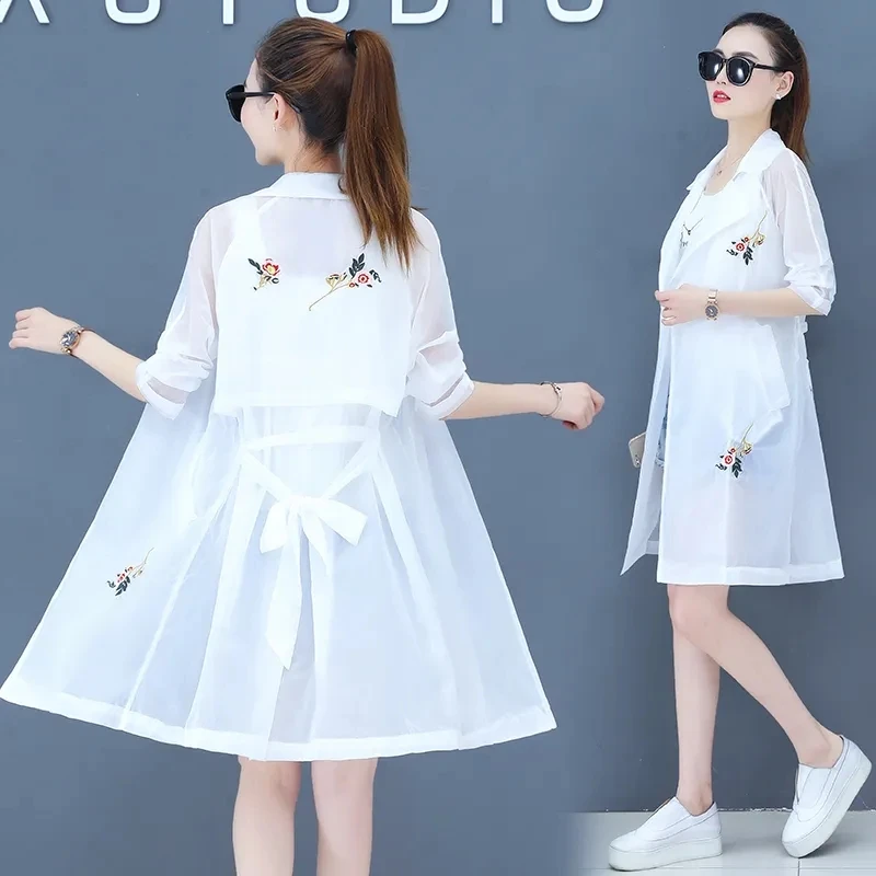 

Women Summer Jacket Coat 2022 New Embroidery Sun Protection Clothing Thin Outwear Female Anti-UV Breathable Long Outerwear Tops
