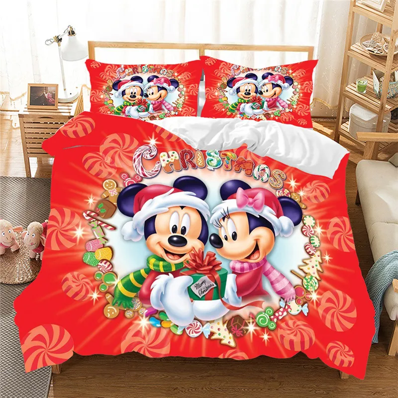 

Disney Duvet Cover Sets Cartoon Christmas Mickey Minnie Bedding Set Polyester Children Gift Single Twin King Size