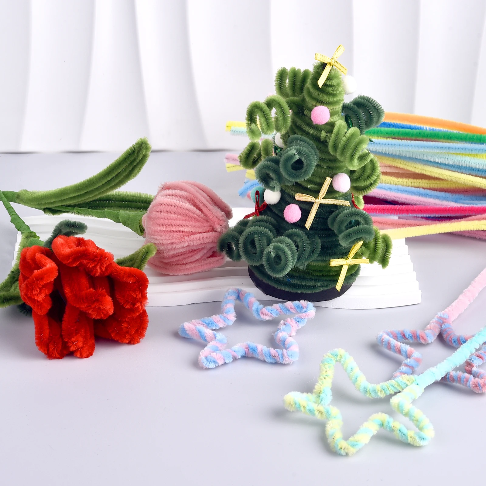 Chenille Pipe Cleaners 100pcs Chenille Stems Toys DIY Strips Twist Bar Anvil Wire Craft Pipe Creative Hobby Children Plush Stick