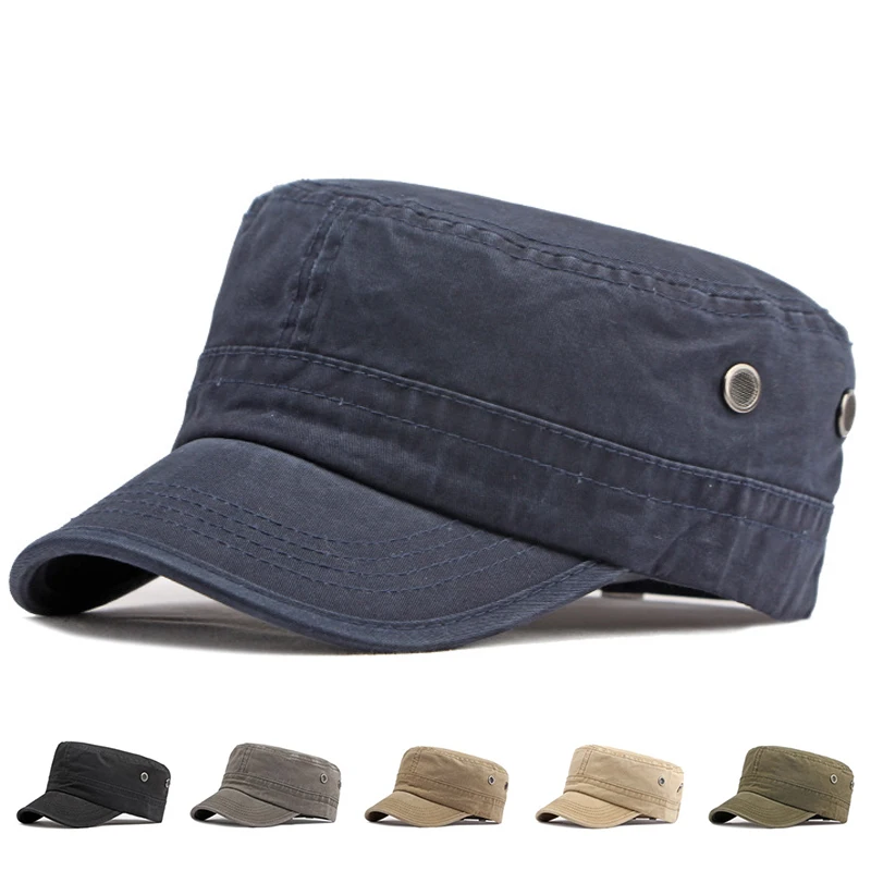 

Cadet Army Cap Military Hats Men Women Spring Summer Flat Top Baseball Cap Solid Color Washed Cotton Trucker Hat Adjustable