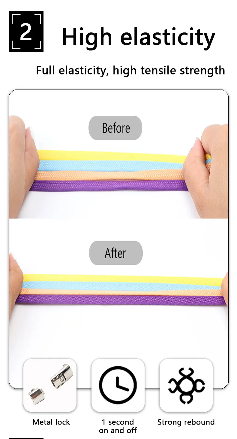 20 Farben Elastische Schnürsenkel Ohne Binden für Sneaker, Flache Schuhe, Schnürsenkel mit Metallverschluss, Bequeme Schnürsenkel, Accessoires für Freizeitschuhe – Detail 4
