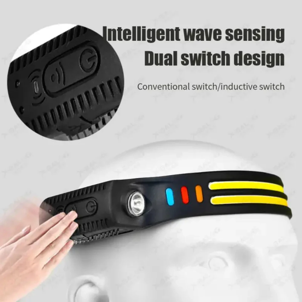 Powerful LED Sensor Headlamp Wide Beam COB Head Flashlight Night Fishing Headlight Rechargeable Built-in Battery Portable Lights