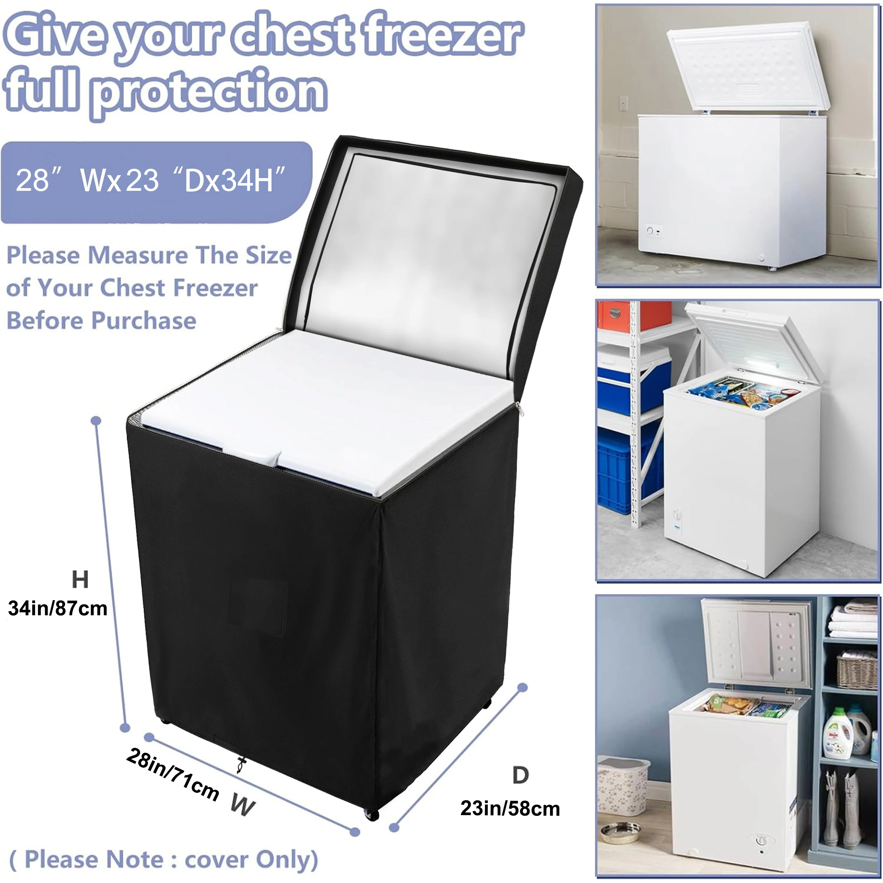 Waterproof Black Polyester Upright Freezer Cover with Zipper