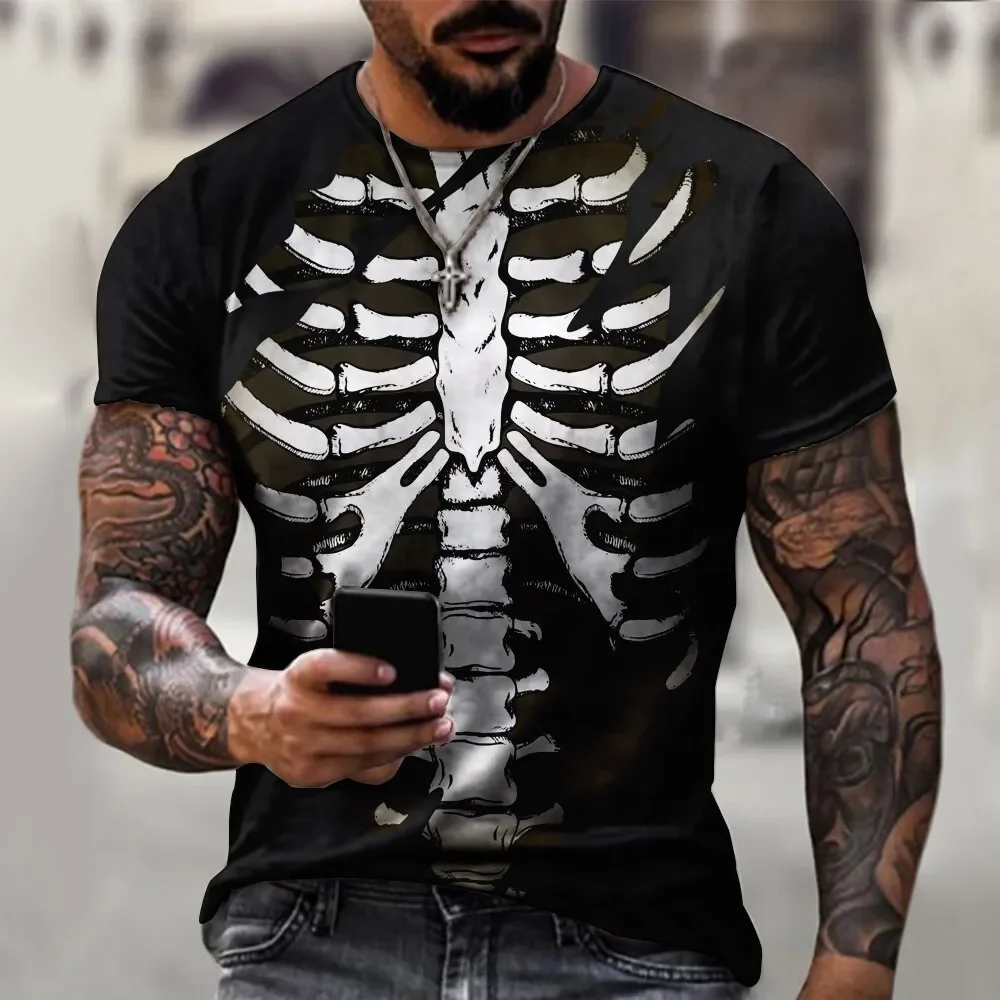 

Summer Fashion New 3D Printing Street Skull Pattern Men's Extra Large Clothing Short Sleeve Casual Round Neck Sports Top T-shirt