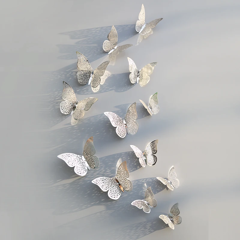 Iridescent 3D Butterfly Wall Stickers in Purple, Green, and Blue