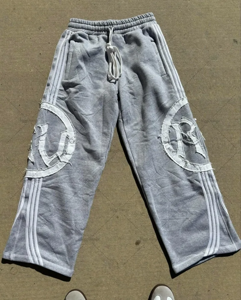 Y2k European and American Hip-hop Street Harajuku Casual Wide-leg Pants with Personalized Splicing Striped Drawstring Sweatpants casual pants sports pants casual sports pants