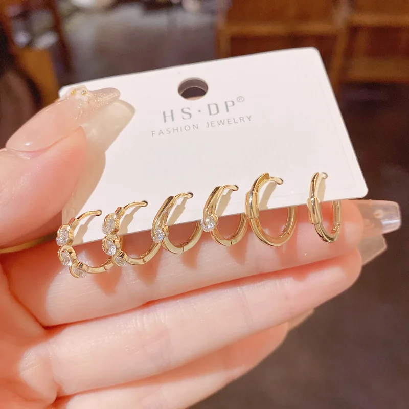 2023 New earrings Gold set earrings Women's earrings Fashionable and simple Three earring sets