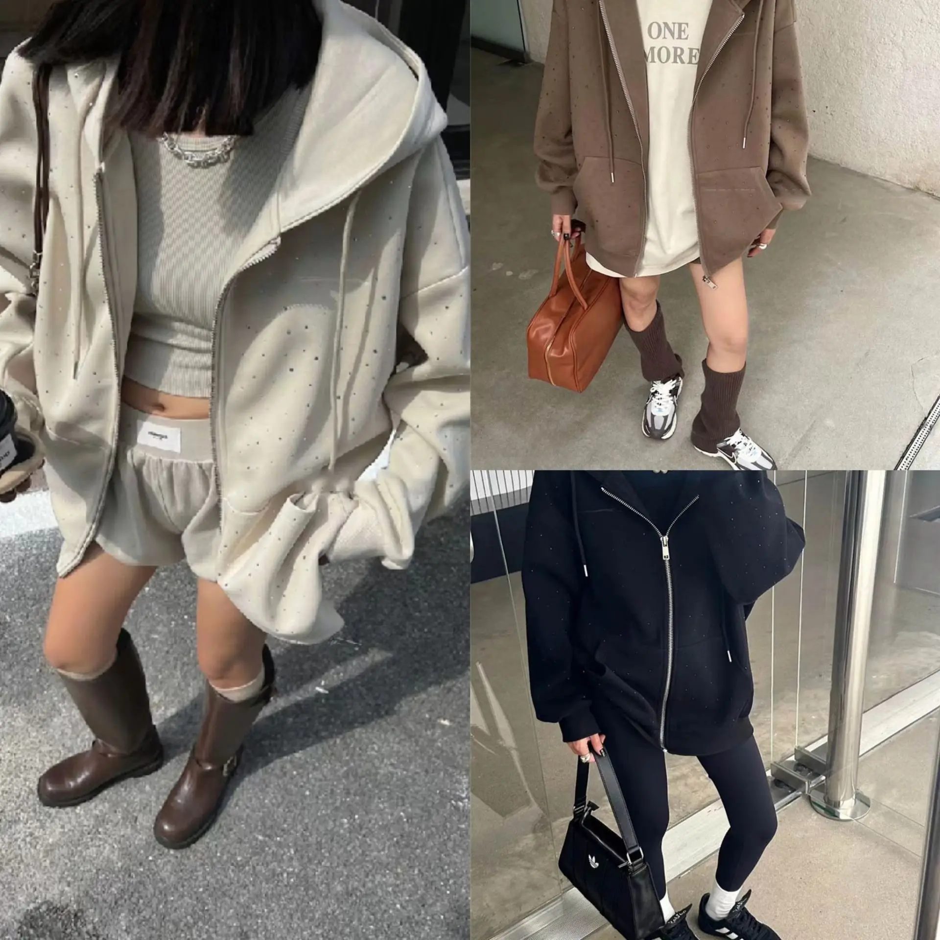 

2023 Autumn/Winter New Apricot Hot Diamonds, Unique Design, High end, Casual Loose Hooded, Zipper Hoodie, Women's Cardigan