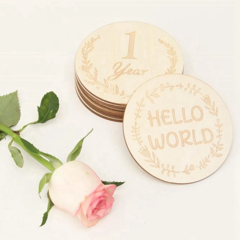 Wooden Milestone Cards And Discs 14Pc Set For Baby Photos And First Year Milestones ,Number Durable Easy Install