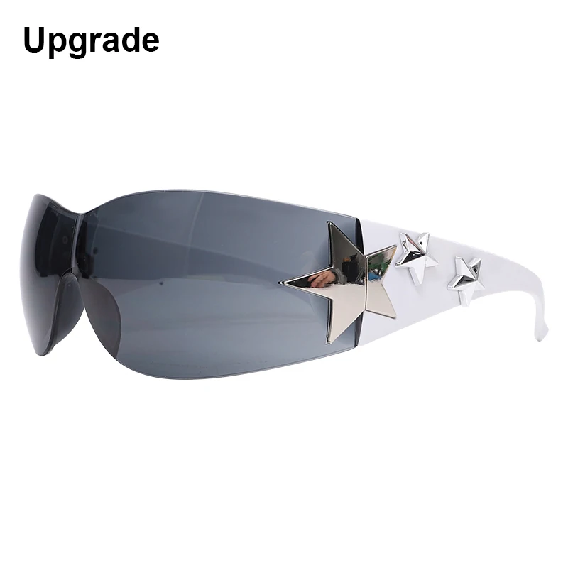  - Five-pointed Star Rhinestone Rimless Y2K Sunglasses Women Men Trendy 2023'S Wrap Around Sun Glasses Punk One Piece Goggles