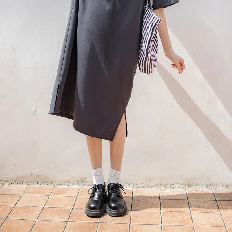 Maden British Platform Lolita Shoes for Women Lace Up Business Formal Dress Derby Shoes Ladies Round Toe Low-top Leather Boots