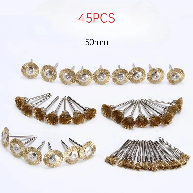 Steel Wire Brush Brass Plated Wheels - Rust Removal & Polishing Tool Set
