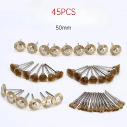 Steel Wire Brush Brass Plated Wheels - Rust Removal & Polishing Tool Set (45PCS - Gold)