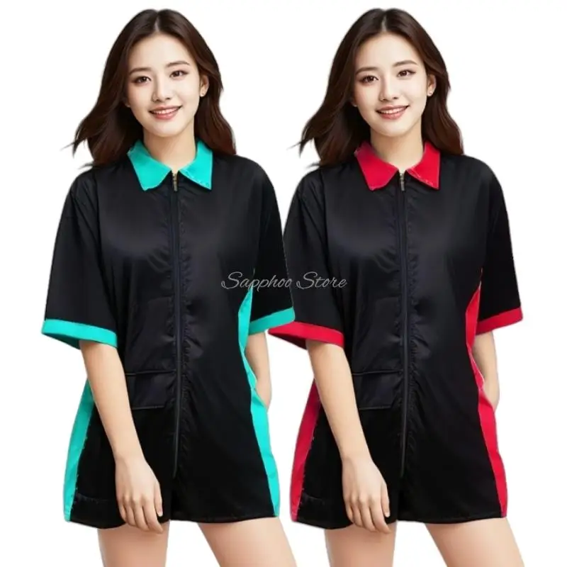 M/L/XL/3X Lapel Non-stick Zipper Pet Groomer Overalls Antistatic Barber Shop Work Clothes Gown Uniform Salon Hairdressers Wrap