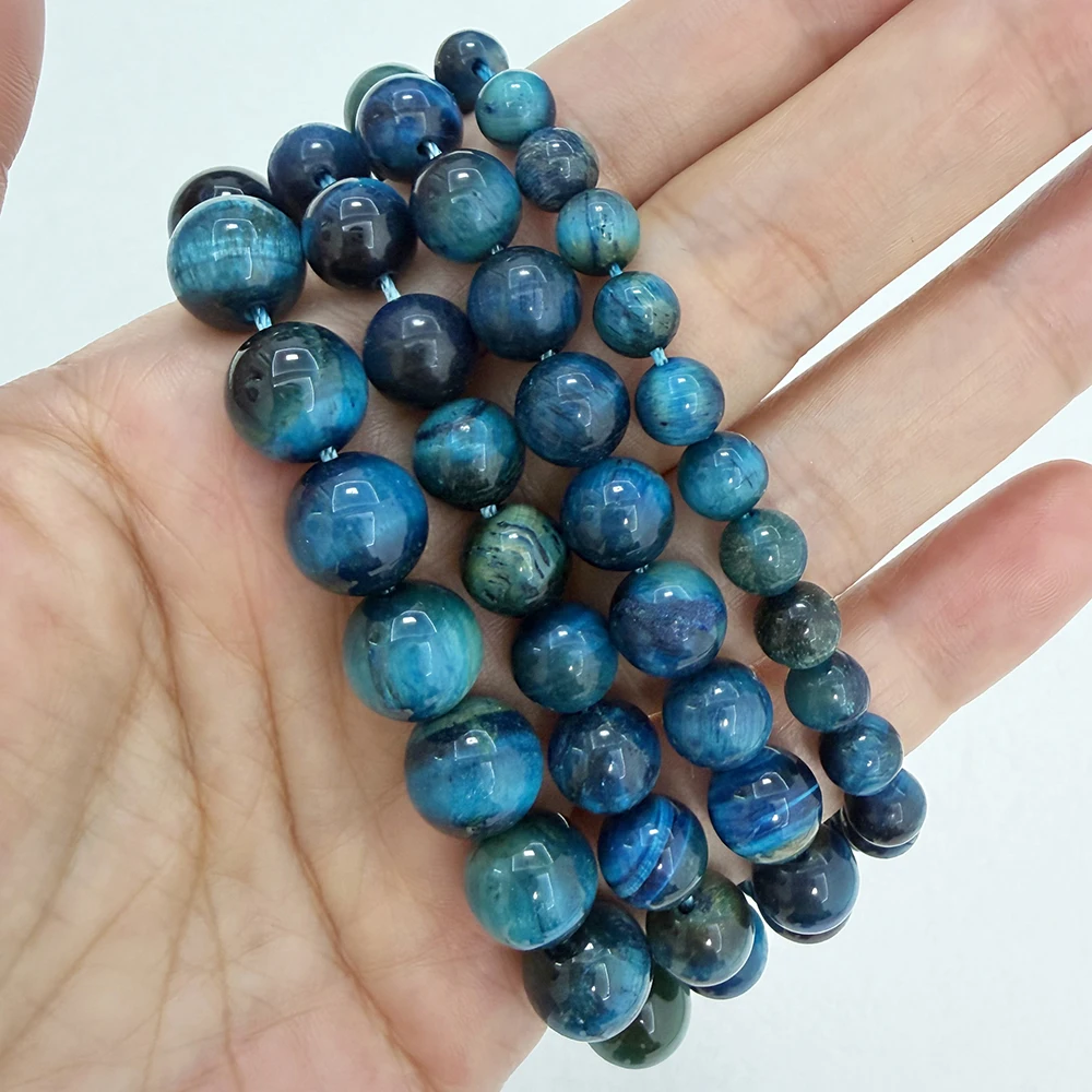 Natural B Quality Peacock Blue Color Tiger Eye Agate Stone Round Loose Beads 15" Strand 6 8 10 12MM For Jewelry Make