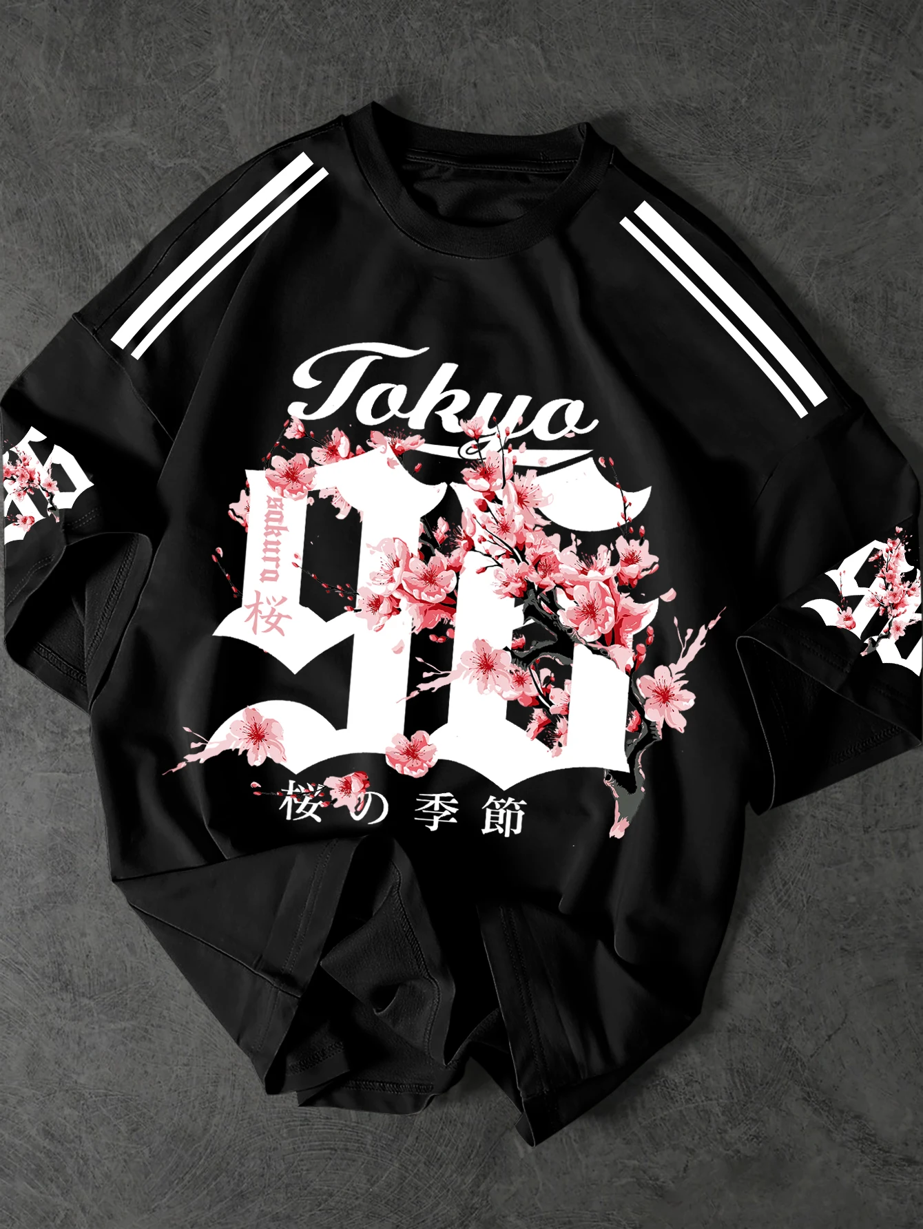 Tokyo Sakura Season — Cherry Blossom Gothic Streetwear T-Shirt — Black Sebba5067ff50485ea2c902fc4b6083aat