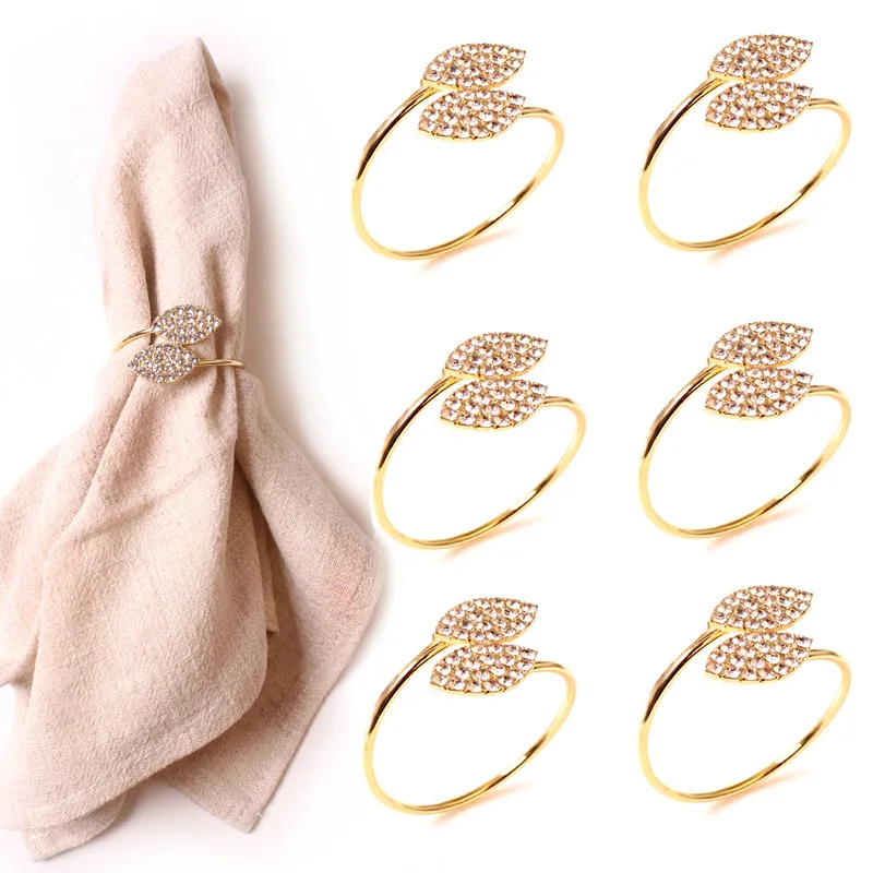 6/12 Pcs Metall Serviette Ringe Halter, Blatt-Gold Serviette Ring, für Hochzeit Party Abendessen Tisch Dekoration – Detail 1