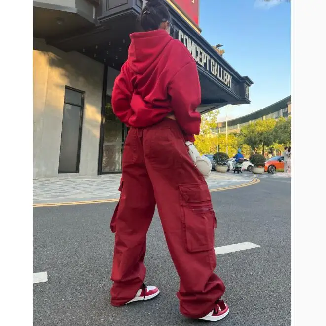 2023 Autumn Women's Fashion Retro Street Loose Fitting Workwear Pants Solid Color High Street Casual Comfort Versatile Workwear