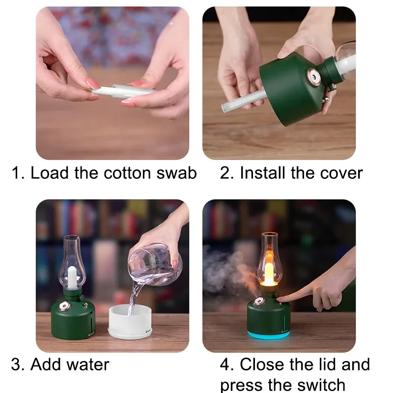 Desktop Retro Lamp Air Humidifier USB Rechargeable Wireless Aroma Diffuser Essential Oil Rechargeable 7Color Lights Cool Mist 4