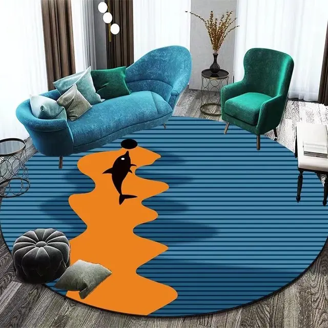 Simple Geometric Round Carpet Office Chair Floor Mat Computer Table