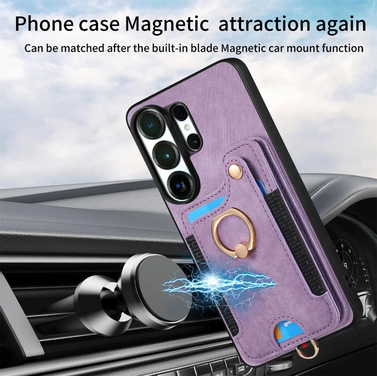 Leather RFID Blocking Wallet Phone Case with Ring Holder and Card Slots