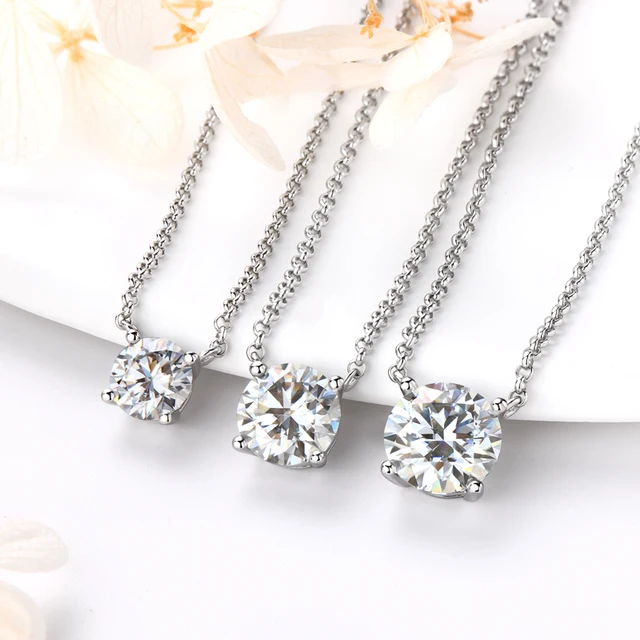 Anziw Moissanite Solitaire Necklace – 1CT/2CT/3CT, 925 Silver