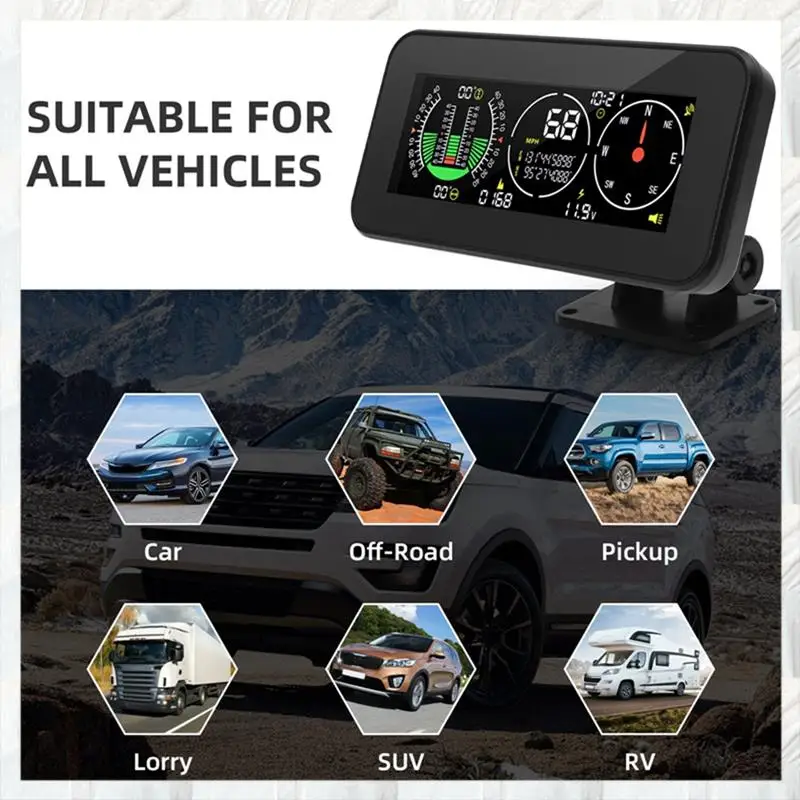 Car HUD Head Up Display Inclinometer Compass Speedometer GPS Overspeed Alarm Car Parts 1 Piece