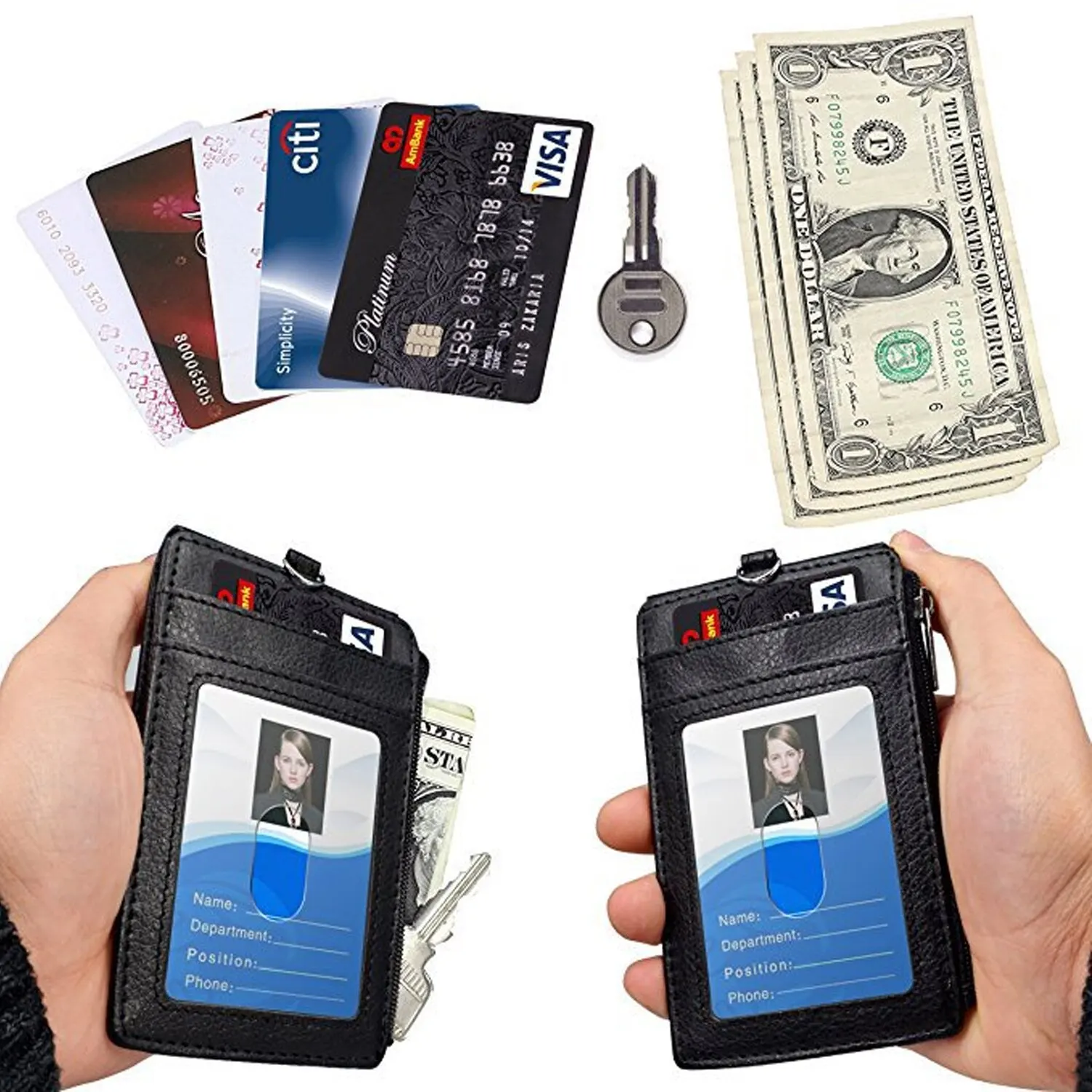 창의적인 PU 카드 가방 카드 세트, 버스 카드 지퍼 가방, 작업 태그 라벨, 직원 카드, 가죽 걸이 로프